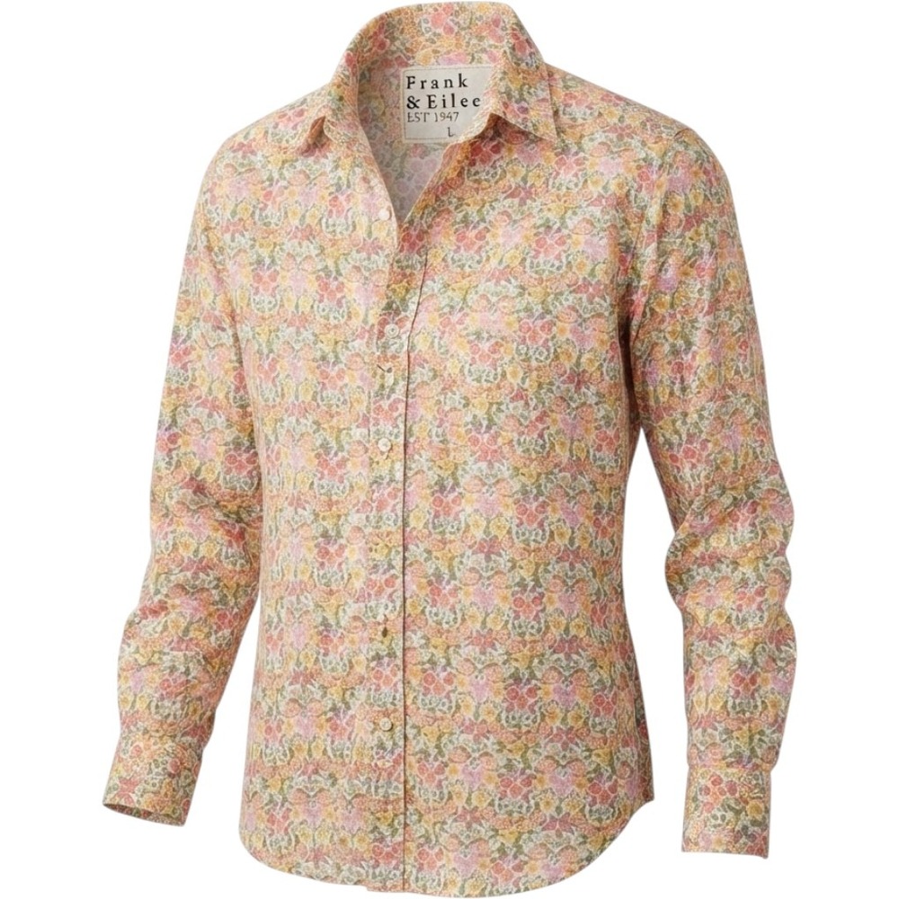 Frank & Eileen Pink Tiny Floral Button Up Shirt LARGE Cotton Coastal Cottage